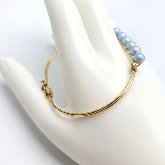 Luca Danni CRYSTAL PEARL Lavender Purple Bangle Bracelet Gold Tone 7" - Picture 2 of 4